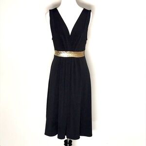 Connected Apparel Women’s Black Stretch Fit & Flare Sequin Belt Dress Size 8
